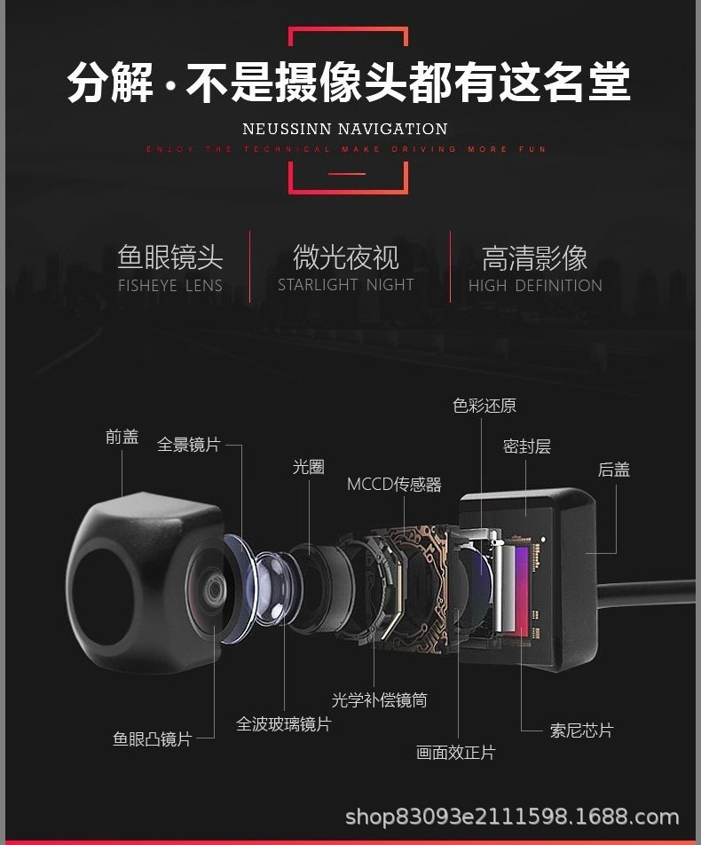 Universal Car 5-Hole Streaming Media Recorder Ahd Rear Camera Starlight Night Vision High-Definition Waterproof Reversing Image
