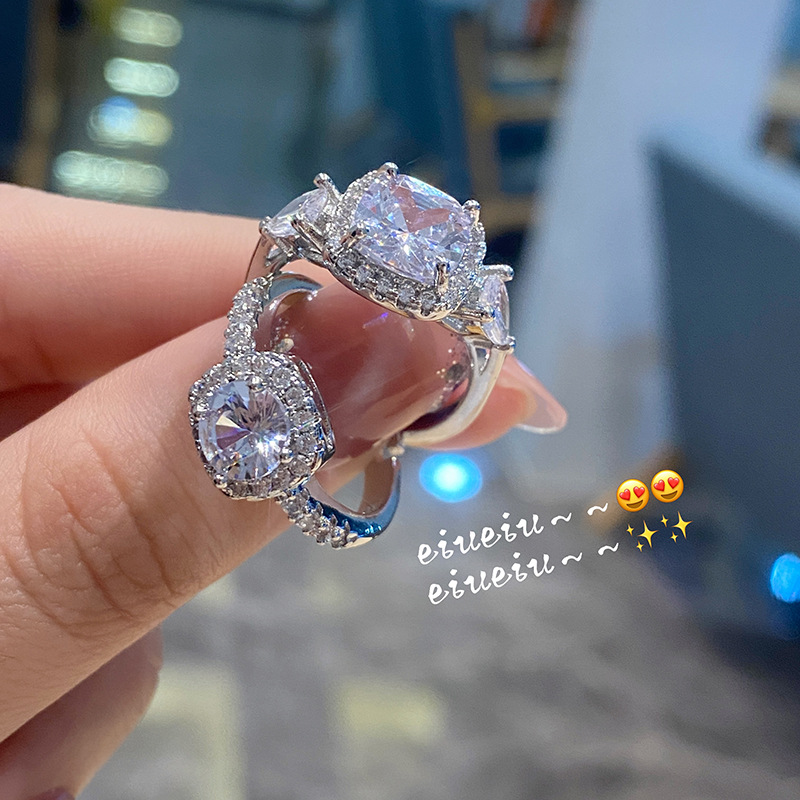 fashion thin geometric square inlaid zircon copper ring wholesale