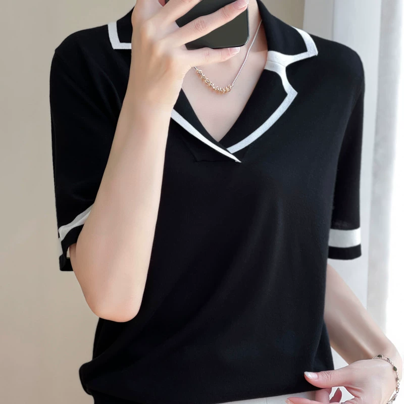 Summer woolen sweater, thin T-shirt, fitted