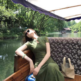 Iris Lumina书杳 空林晚清冷旗袍连衣裙夏温婉短袖长裙新中式国风