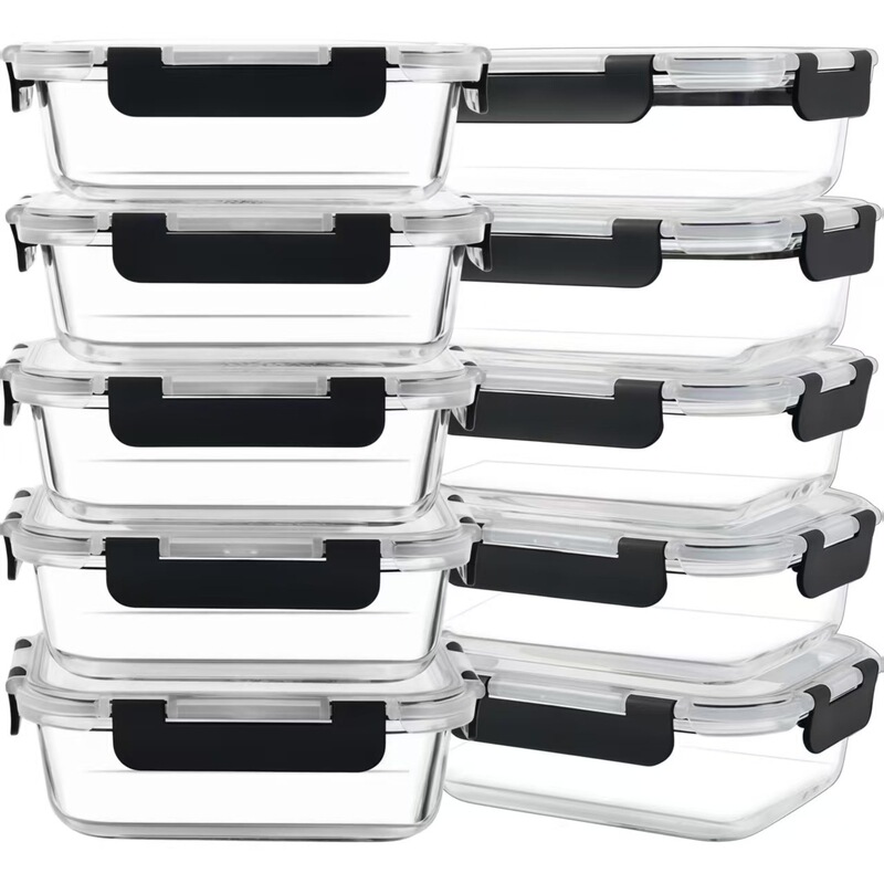 Cross-Border Heat-Resistant Transparent Food Storage Container, Food-Grade Rectangular High Borosilicate Glass Lunch Box, Amazon
