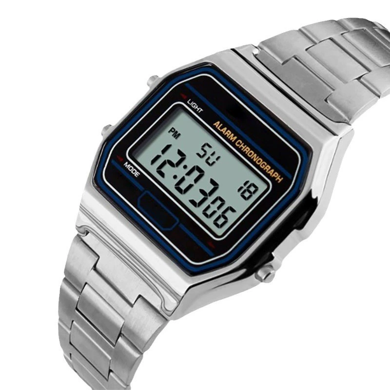  retro Digital Watch 159W, унисекс, 30 м водостойкость, металлический ремешок