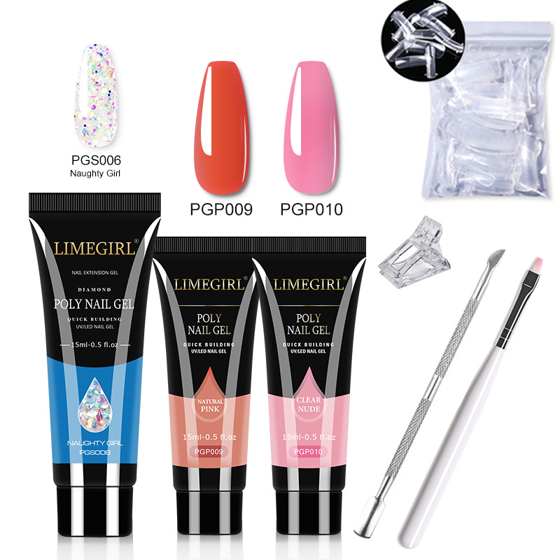 Kit de Herramientas de Gel de Extensión de Uñas de Cristal, Extensión Rápida, Modelo de Cristal, Tres Tubos de Gel, Gel UV, Transfronterizo