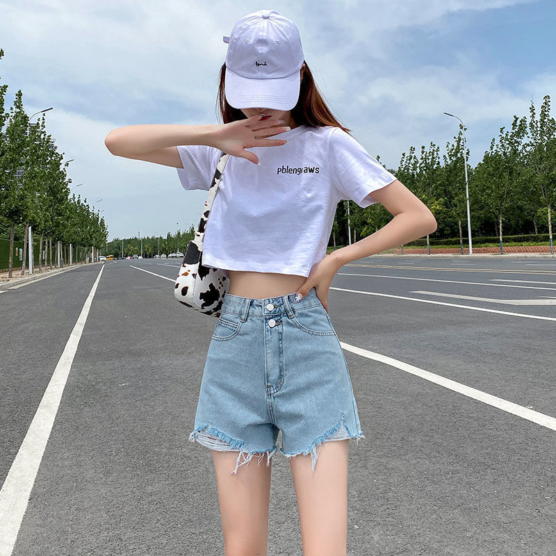 light blue High Waist A- shaped Denim Shorts Women's Summer Thin Rapped Loose Slimming plus size chubby girl Hot Trendy Ins Pants light blue High Waist A- shaped Denim Shorts Women's Summer Thin Rapped Loose Slimming plus size chubby girl Hot Trendy Ins Pants