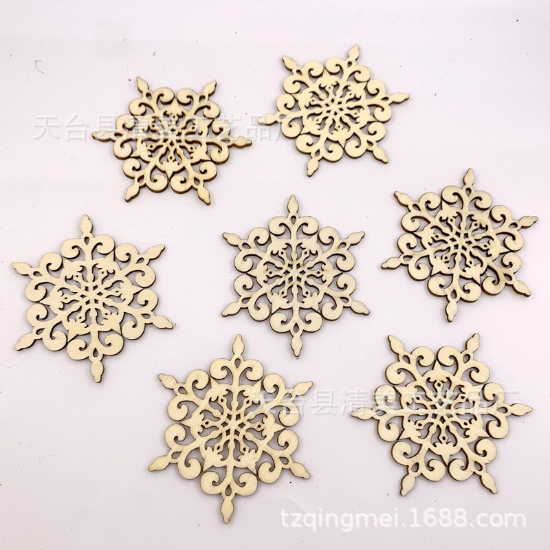 80mm tronco flecha hexagonal copo de nieve hueco hoja de madera decoración Navidad copo de nieve colgante 10 piezas con cuerda de cáñamo