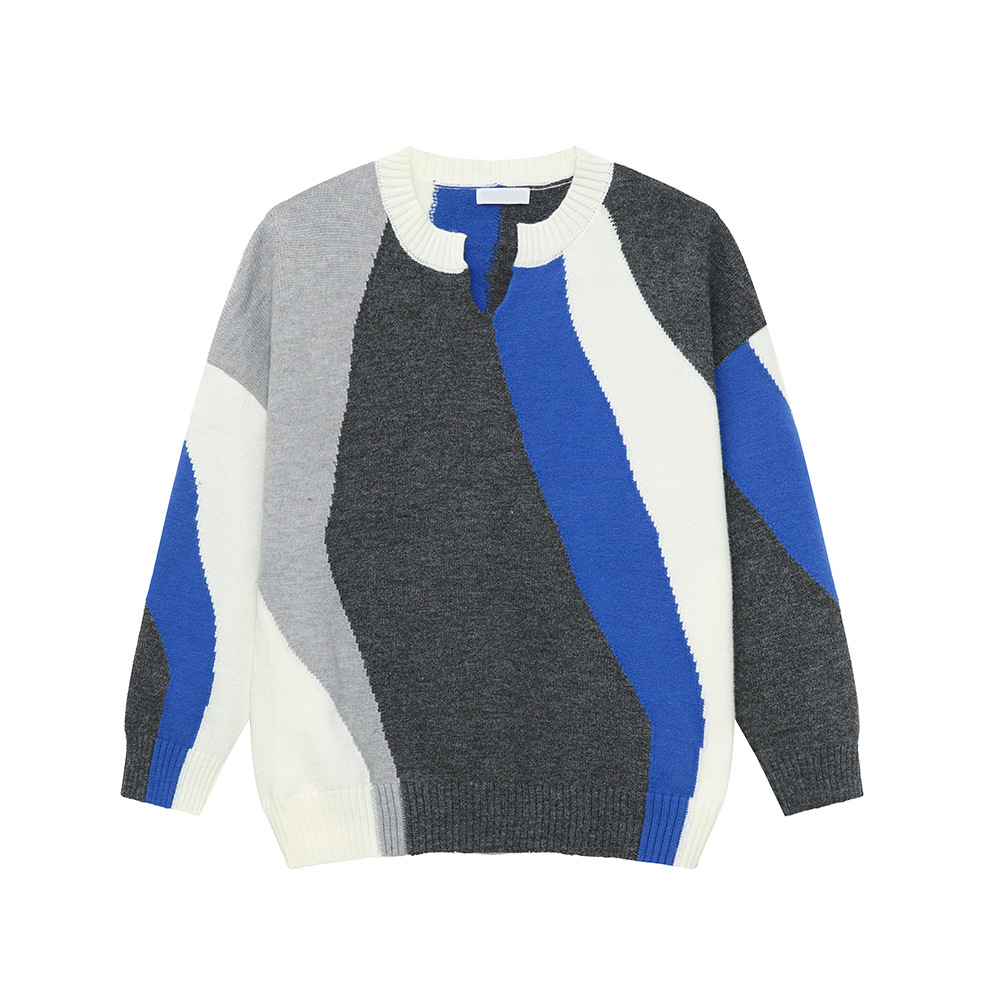 MTLCLOTHES Hombres| 2024 otoño nuevo producto coreano V-color contraste suelto camiseta de punto casual