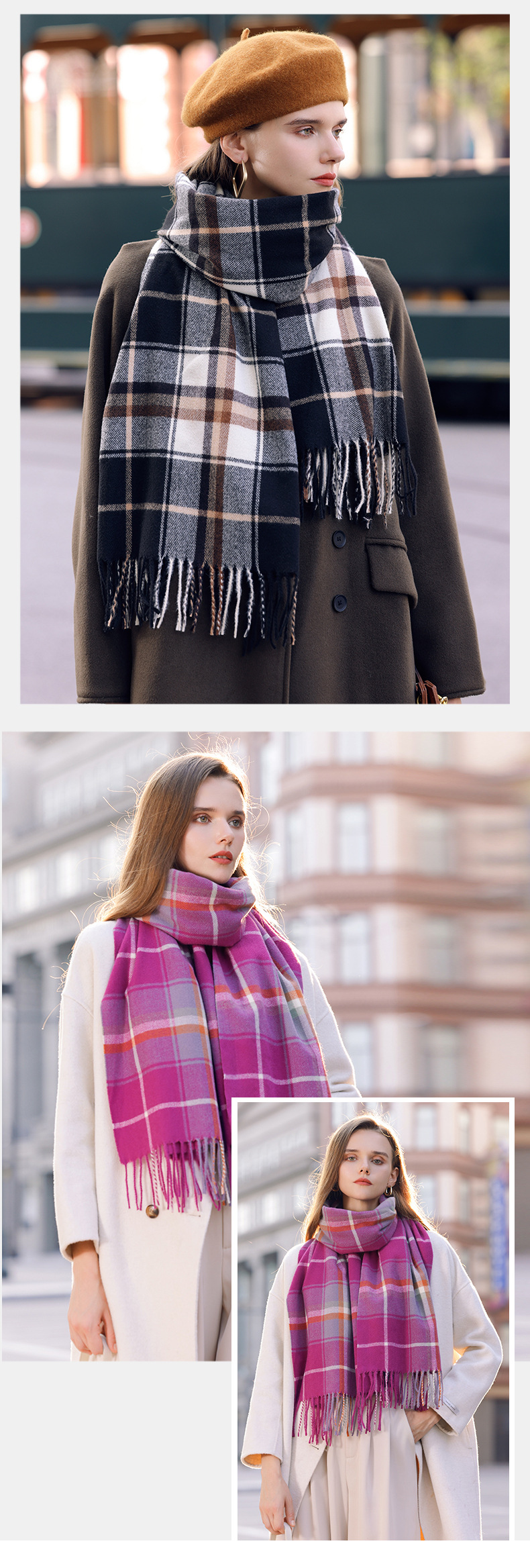 Sciarpa a quadri da donna sciarpa invernale calda ed elegante_voghion.com