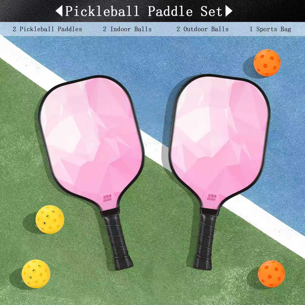Fiberglass pickleball racket, stylish outdoor leisure sports set, pickleball racket with elasticity and stability