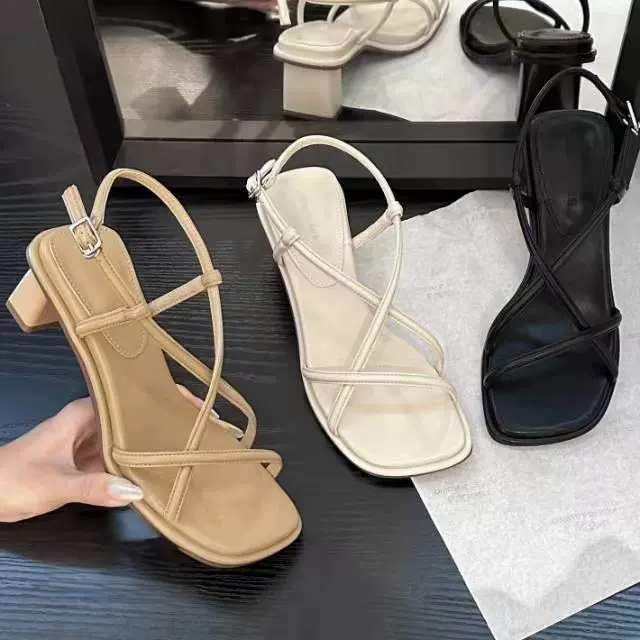 Универсальные сандалии с открытым носком в стиле феи для женщин, лето 2025, новые модные сандалии на массивном каблуке с ремешком на щиколотке, нескользящие.