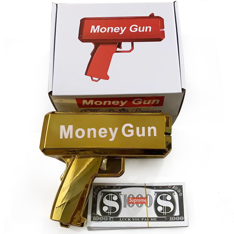 Venta de oro caliente MoneyGun pistolas de pulverización de dinero, pistolas de pulverización de dinero, juguetes, pistolas de billetes, pistolas de juguete