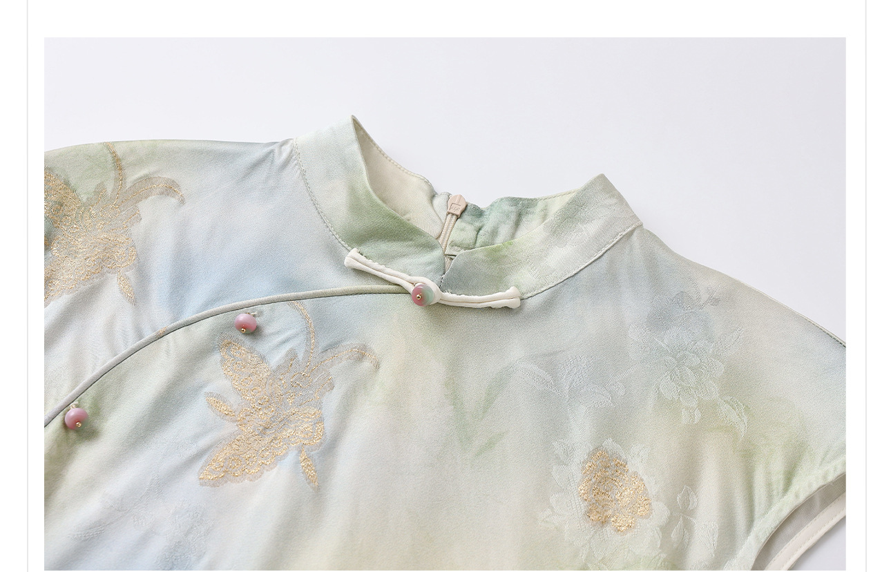 Váy Qipao cải tiến cao cấp phong cách Trung Quốc mới, in họa tiết tinh tế, cổ đứng ôm sát N5008 — Hiển thị màu xanh chi tiết 23