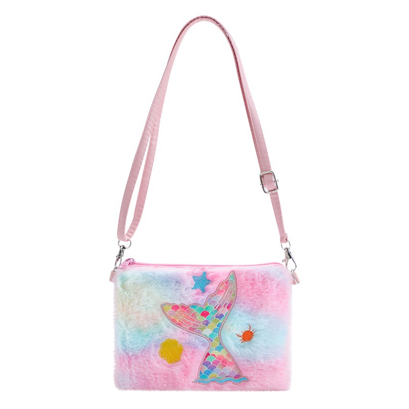 Mermaid tail new shoulder bag kindergarten girl plush coin purse children cartoon cute plush crossbody