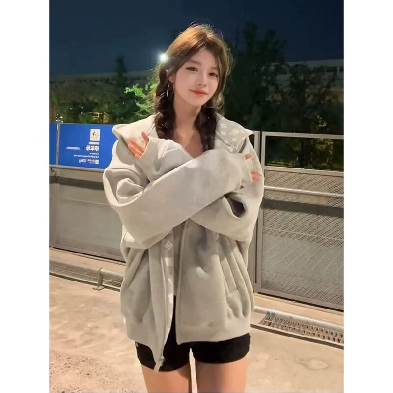 Original Workmanship # With Inner Patch + Pressed Line + Large Version Pure Cotton Huacan Cardigan Hooded Sweatshirt Jacket Zipper Top
