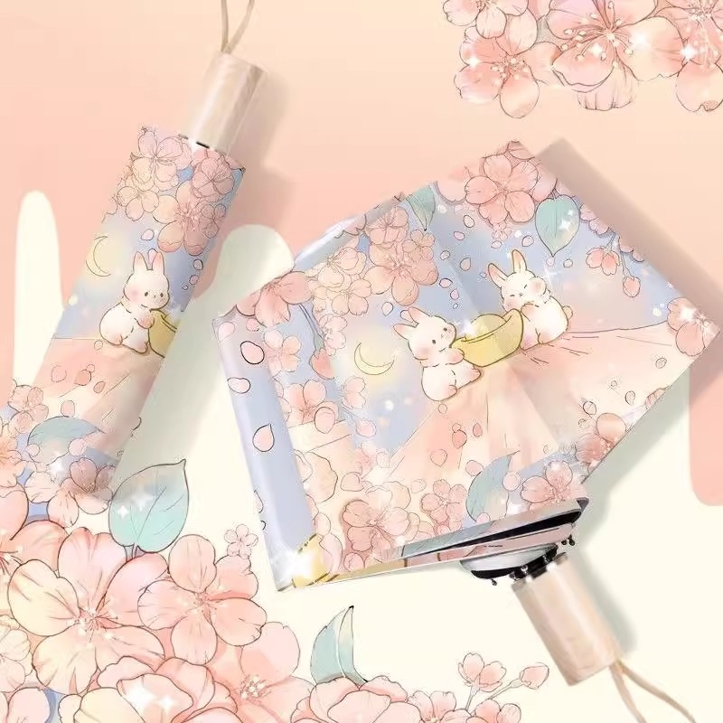 Imitation Wood Handle Floral Manual Umbrella for Men and Women, Enlarged and Reinforced, Dual-Use for Sun and Rain, Sun Protection and Uv Protection Umbrella