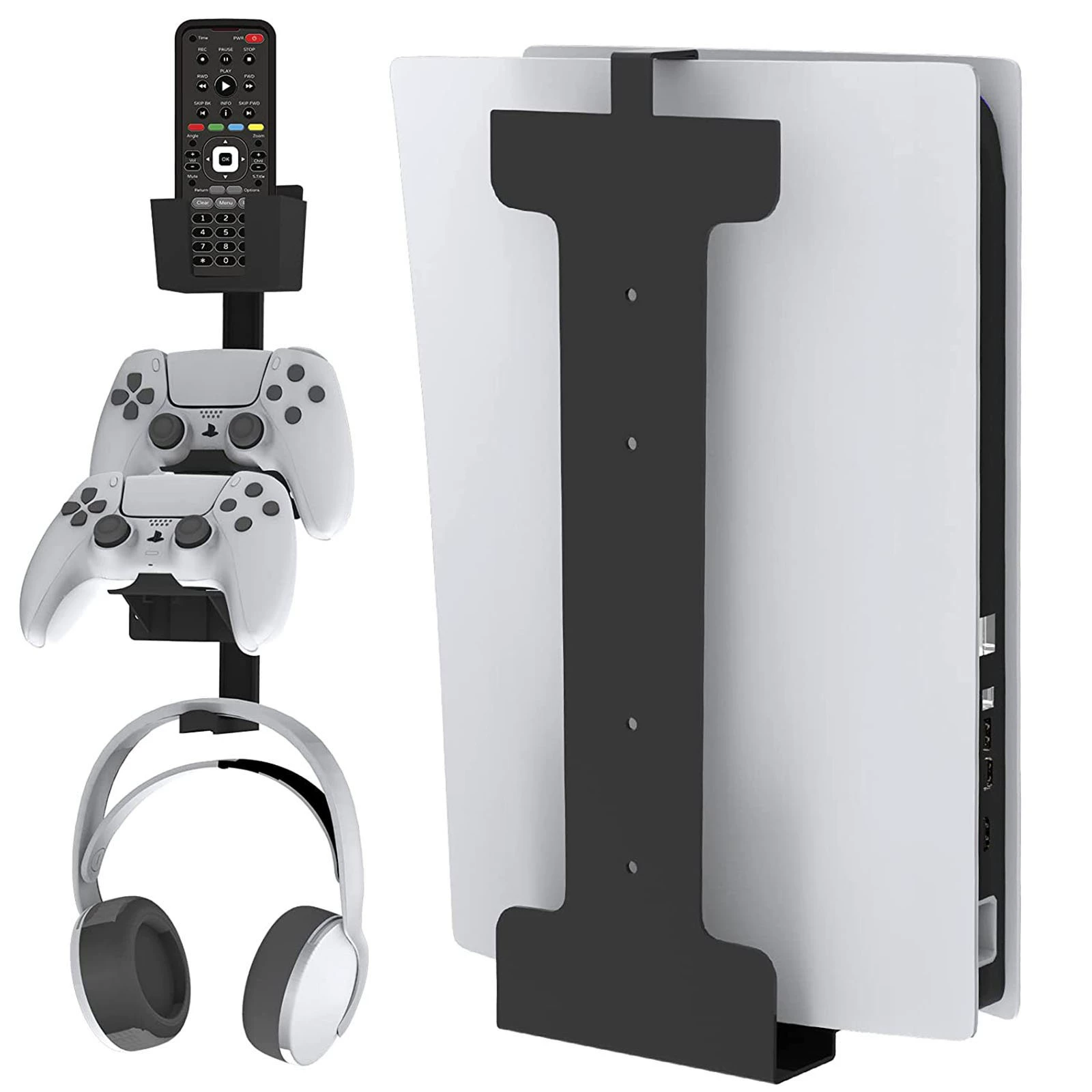 Настенная стойка для PS5 — вертикальный кронштейн с крючками для контроллера и гарнитуры, черный