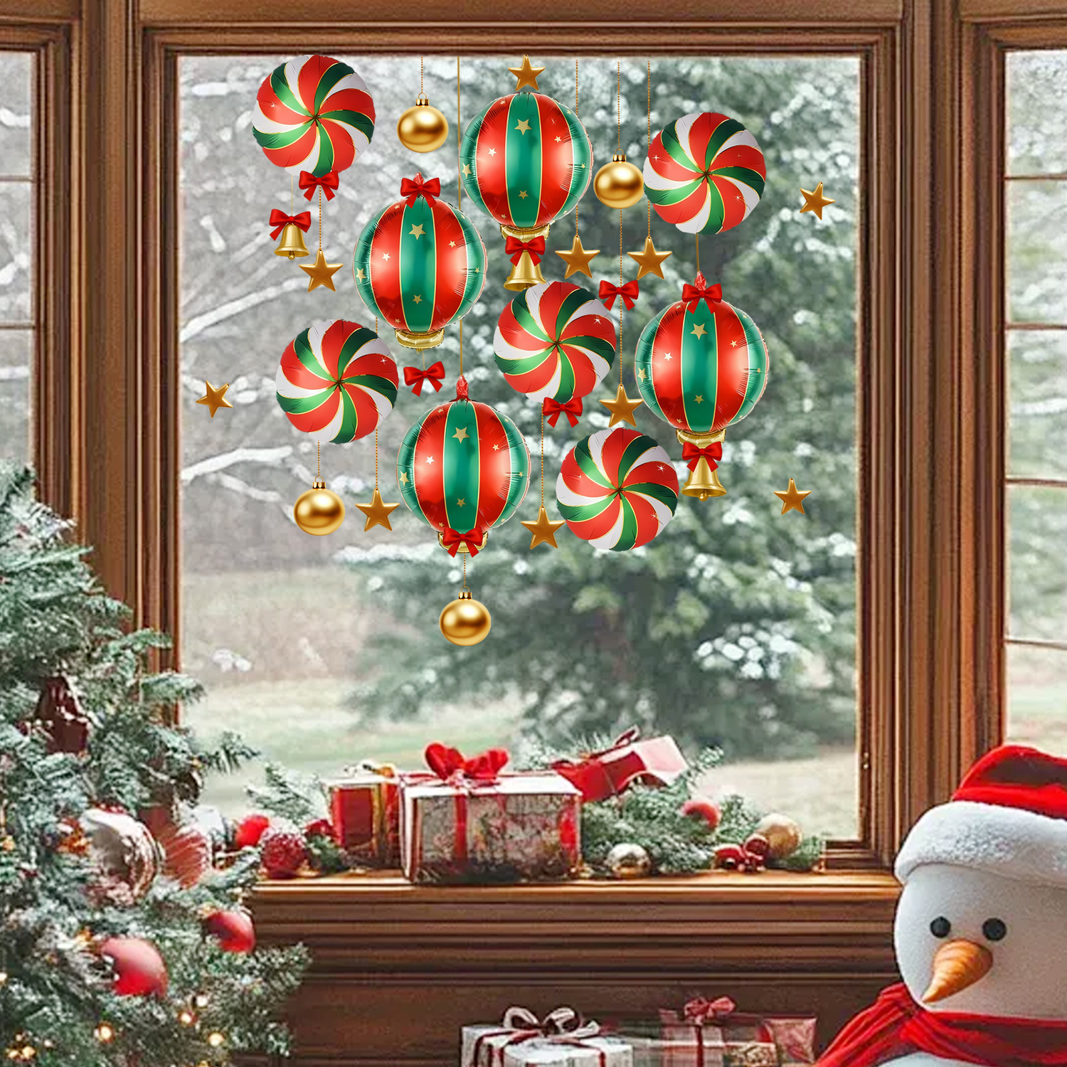 Transfronterizo Amazon ventana de Navidad globos estrellas campanas decoración pegatinas estáticas dormitorio decoración de la sala de estar pegatinas de vidrio image 6
