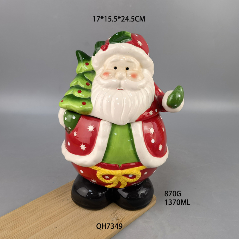 Cerámica Santa en forma de árbol de Navidad galletas en relieve pintado pan de jengibre casa de dulces y muñeco de nieve tanque de almacenamiento