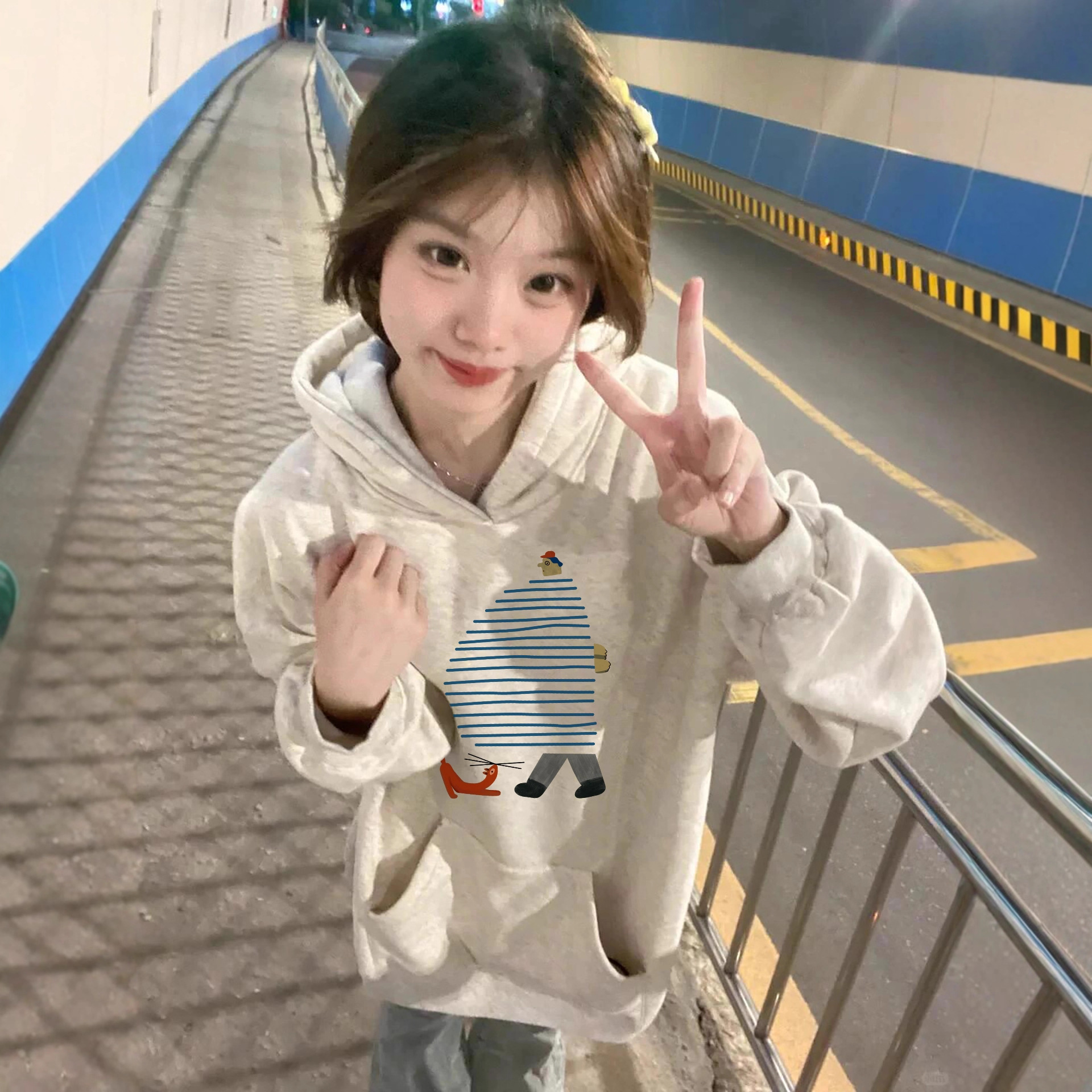 美式休闲复古oversize连帽卫衣女童秋冬加绒加厚宽松潮牌外套卫衣