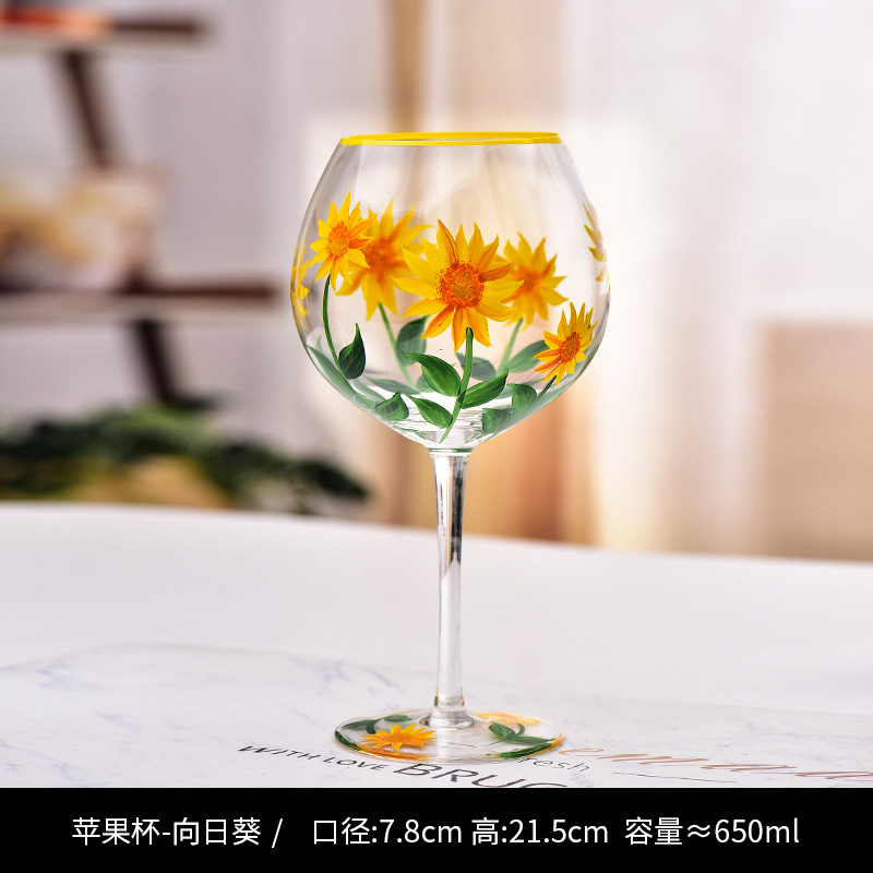 Creativo pintado a mediados de la antigua Copa de tulipán Copa de cristal de alta apariencia de la muchacha de la taza de jugo de copa de vino tinto hogar