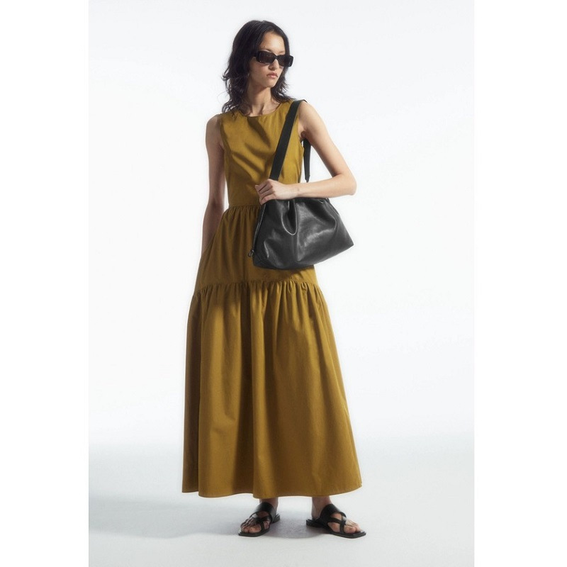 Cs Women's New Summer Style Standard Fit Round Neck Sleeveless Pleated Dress Fashionable Slimming Long Dress for Women