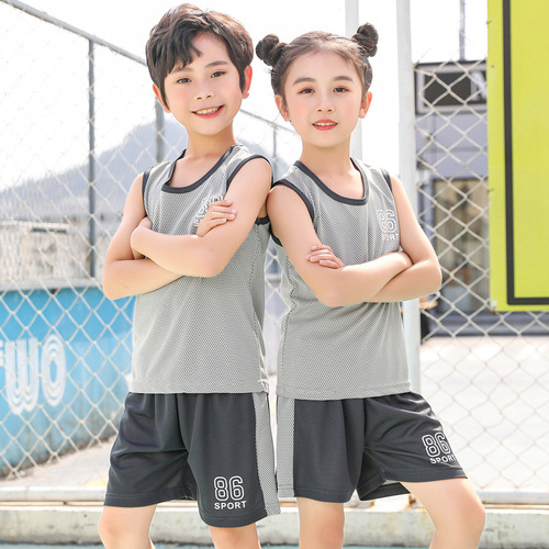 Children's short-sleeved suit boys' summer mesh quick-drying sports T-shirt girls' basketball jersey football shorts