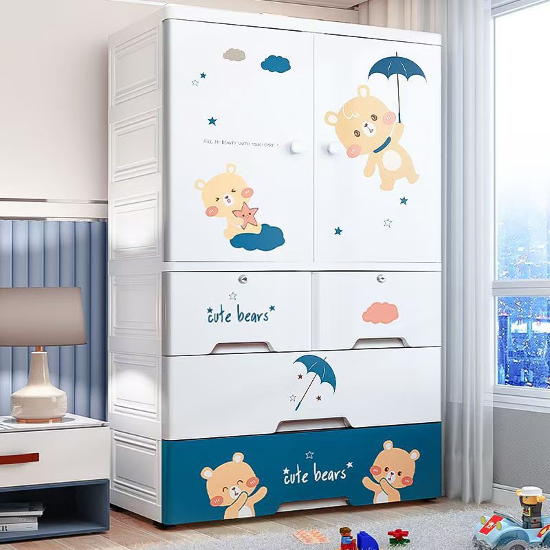 Aumentar 70 caras de ancho armario de dibujos animados para niños dormitorio armario de almacenamiento de ropa juguetes bocadillos cajones multicapa armario de acabado