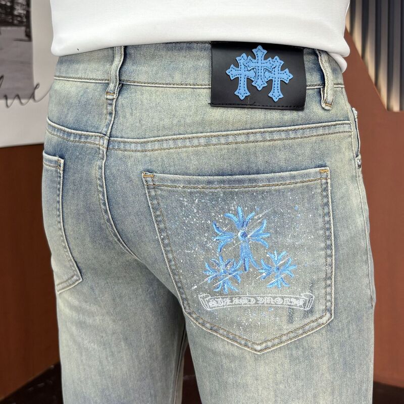 Designer Style Spring and Summer Thin Luxury Jeans for Men, Slim Fit Skinny Pants, Trendy Brand, Cross-Border Foreign Trade Casual Pants