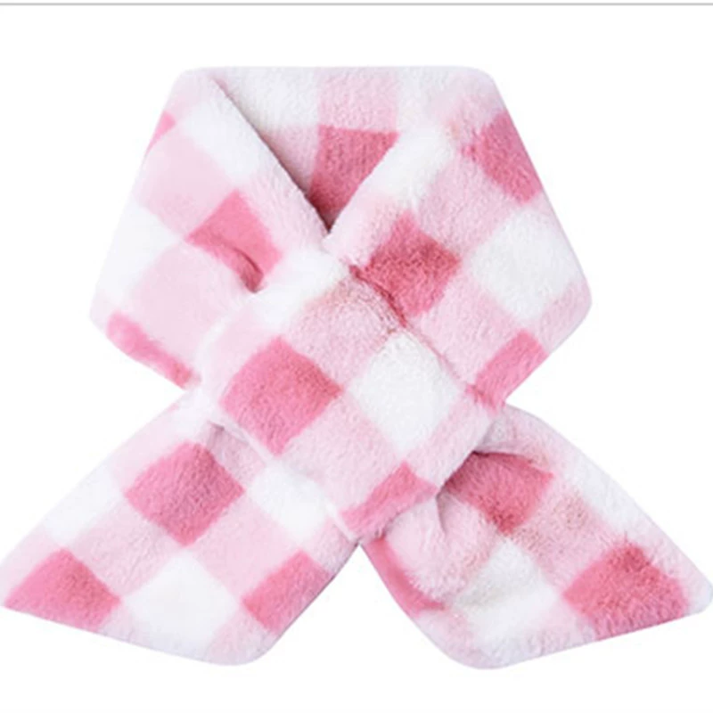Детский зимний шарф для девочек, клетчатый, с утеплителем, в корейском стиле, теплый плюшевый, оптом, из искусственного меха кролика.