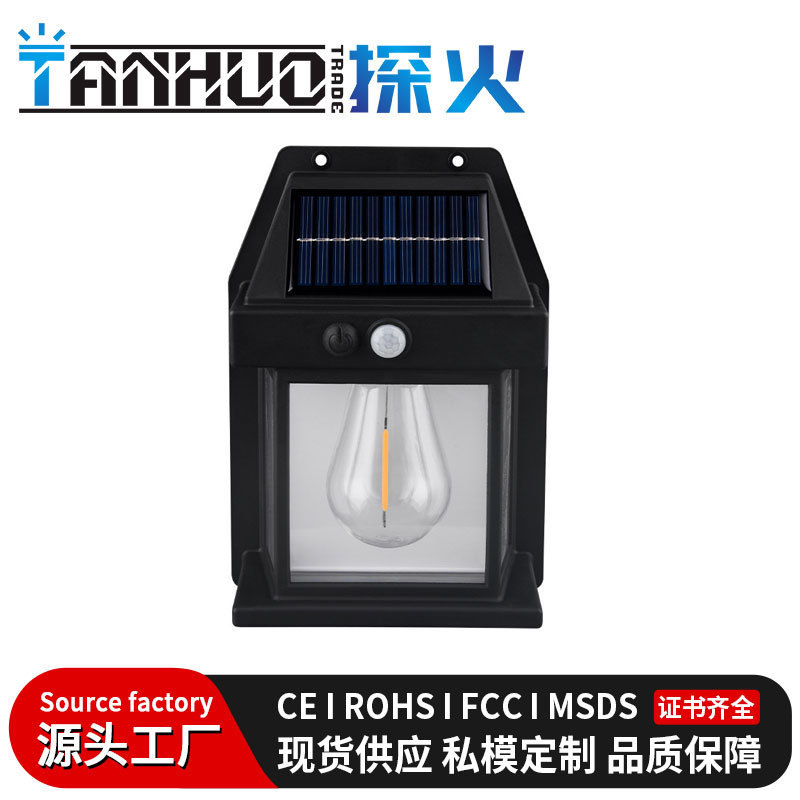 Cross-Border Solar Wall Light Outdoor Transparent Human Body Sensor Courtyard Lighting Ip65 Waterproof Wall-Mounted