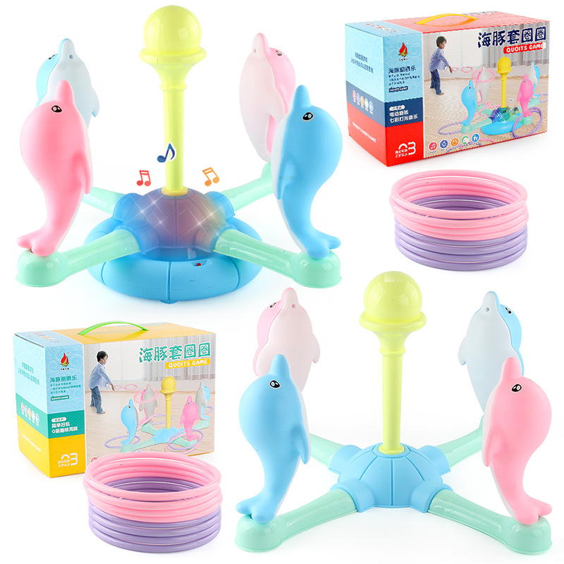 Juego de delfines eléctricos anillo de lanzamiento juego de anillo jardín de infantes bebé educación temprana padre-hijo anillo interactivo juguete