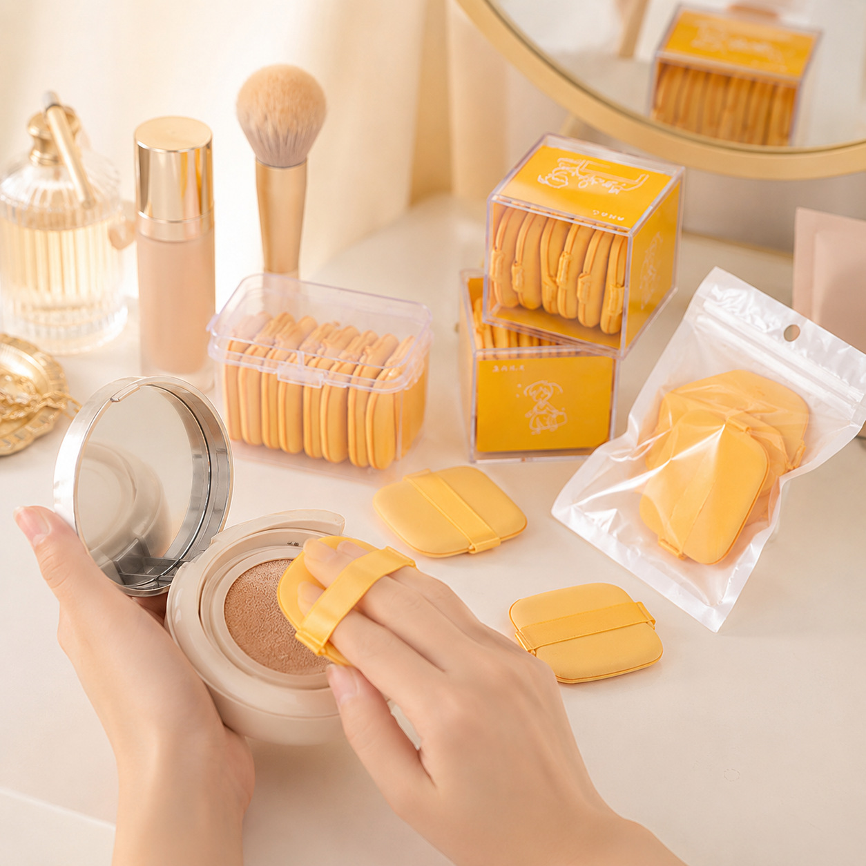 Juego de esponjas de maquillaje ultra suaves en stock, que no absorben polvo, de doble uso para aplicaciones en seco y húmedo, esponja tipo cojín, especial para base líquida, venta al por mayor.