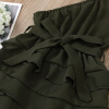 Solid color slant shoulder waist bow multi-layer skirt Jumpsuit cake skirt