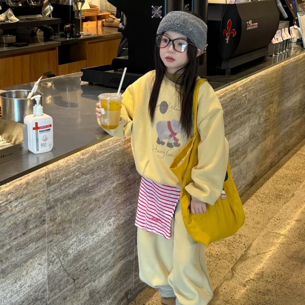 与寻童装女童套装2025秋冬新款卡通加绒套装亲肤柔软舒适洋气潮童