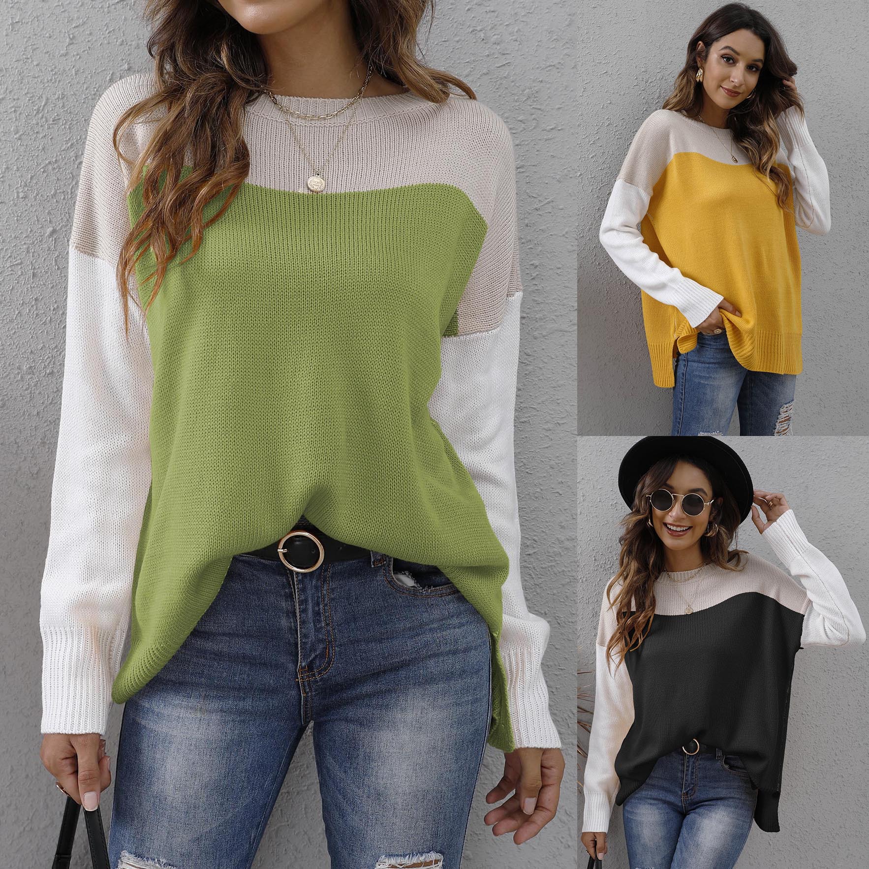 Women's Knitwear Long Sleeve Sweaters & Cardigans Contrast Binding Streetwear Color Block display picture 1