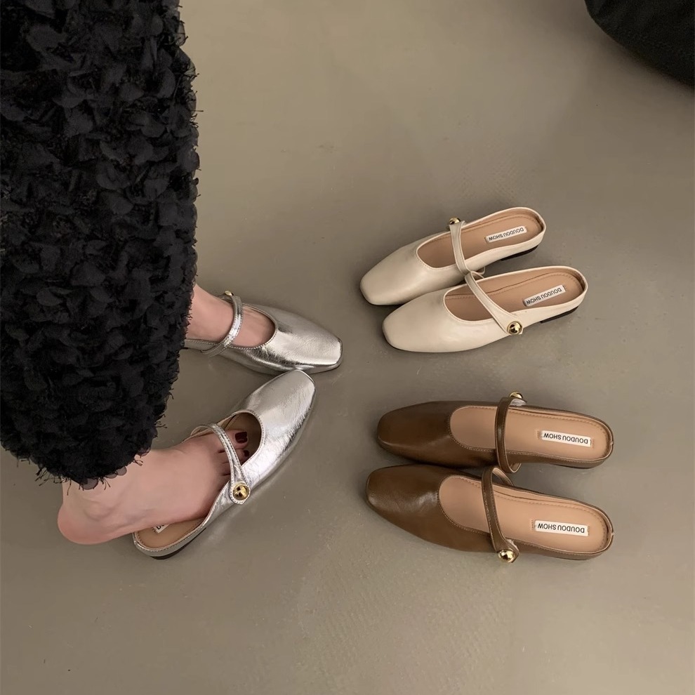 Zapatillas de primavera y verano de 2025 un pedazo de nuevo chinas zapatillas de un solo hombre perezoso Lefour zapatillas de cabeza zapatillas de mujer francesa