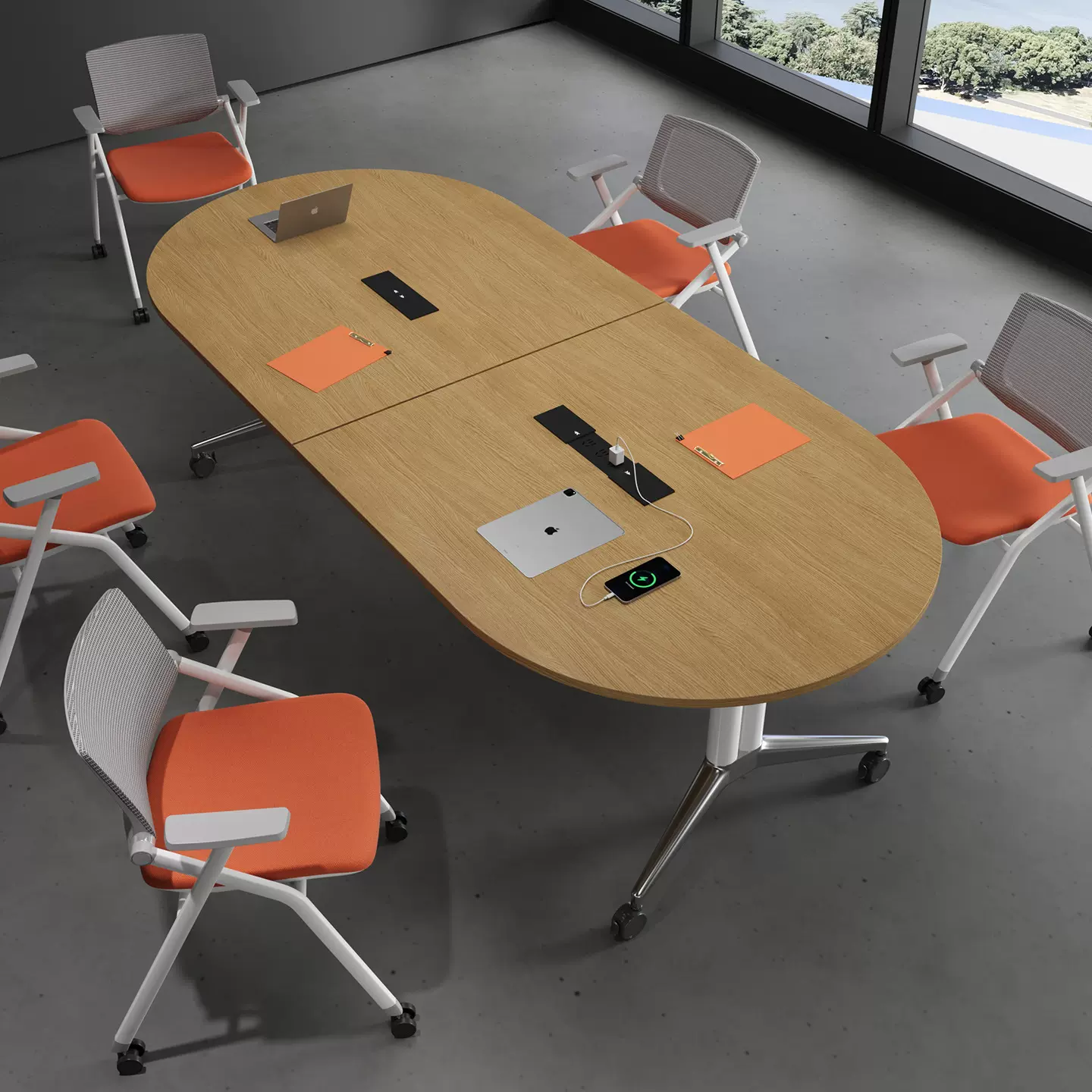 折叠会议桌长桌培训桌现代简约可移动伸缩办公桌超大洽谈圆桌子