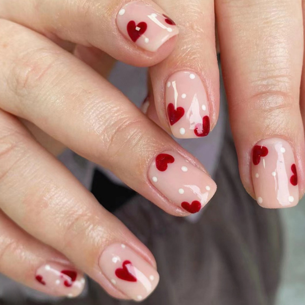 Comercio exterior polvo desnudo ondulado punto de amor manicure día de San Valentín dulce romántico desgaste de uñas 24 piezas de parche de uñas