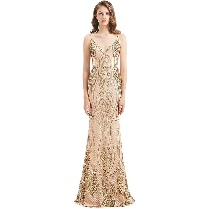 Vestido de Noche para Banquete 2025, Nuevo Estilo, Cola de Pez, Brillante, Elegante, de Alta Gama, para Presentadora, Pasarela, Reunión Anual