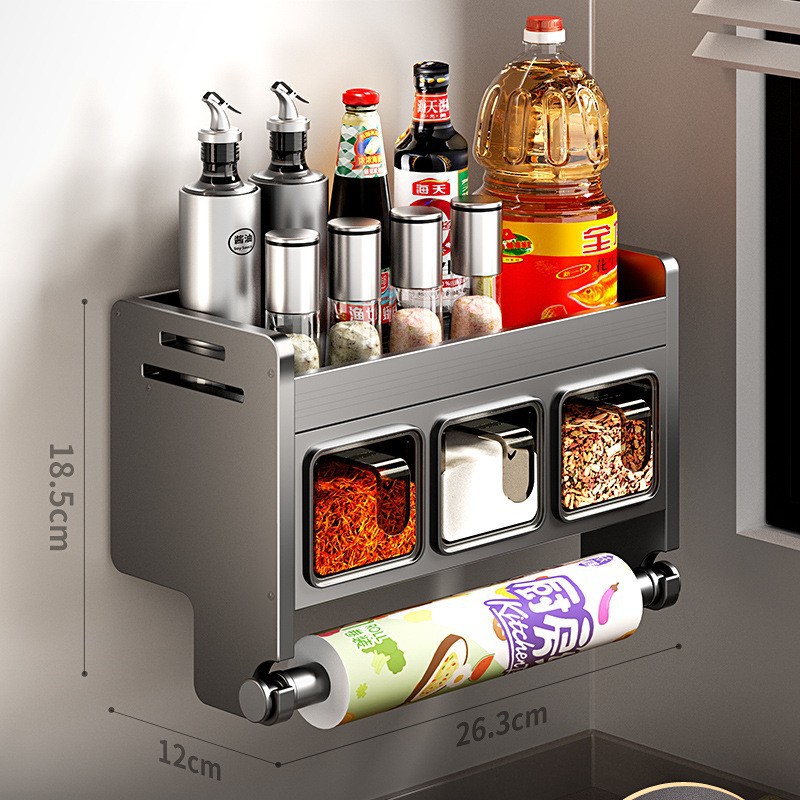 Estante de cocina Caja de condimento para colgar en la pared sin perforaciones para el hogar de alta gama Estante de almacenamiento de aceite, sal, salsa y vinagre Estante de tanque de condimento