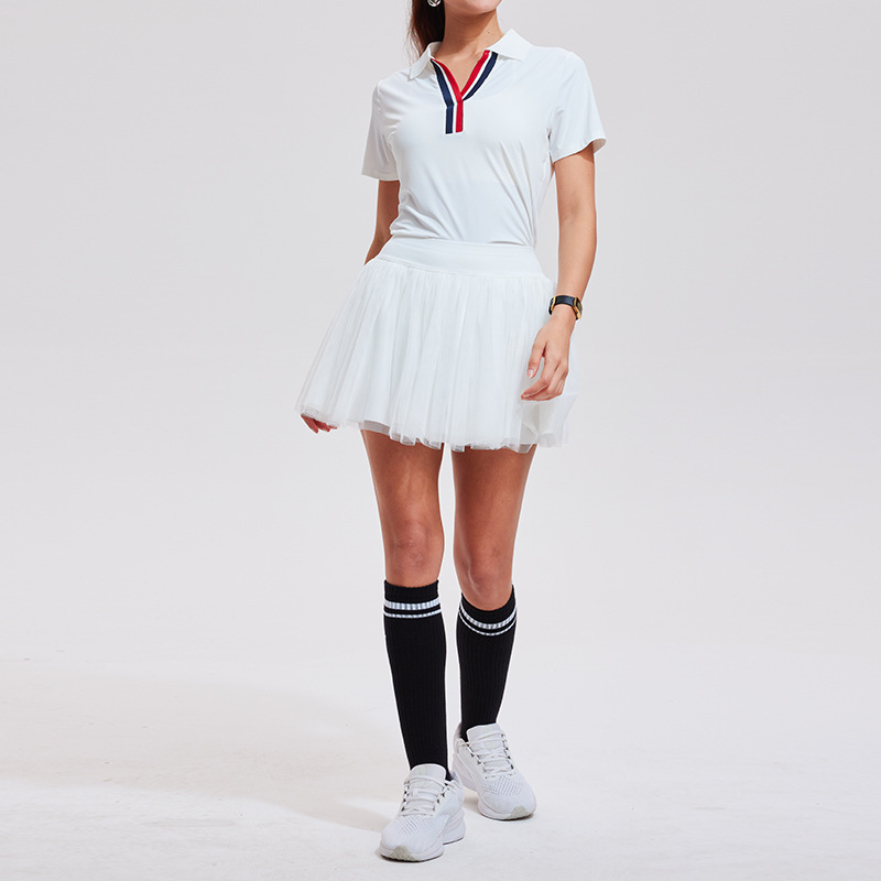 Caijue nuevo trajes deportivos transfronterizos para mujeres anti-corrido ocio camisa de polo de manga corta camisa de tenis de plumas para mujeres