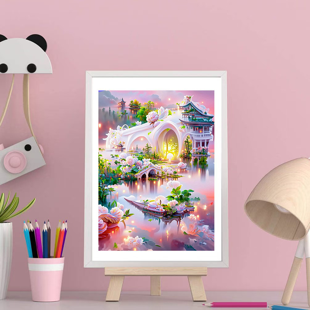 Flores paisajísticas llenas de diamante DIY pintura de diamante hecha a mano Rubik cuadrado conjunto de pegatinas de diamante cross-border DIY pintura de diamante hecha a mano