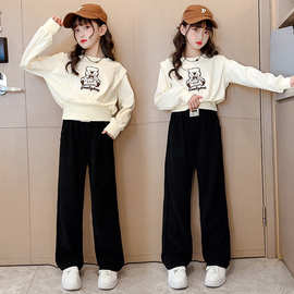 原版贴布熊2023春秋新款女童卫衣中大童时尚洋气休闲两件套潮现货