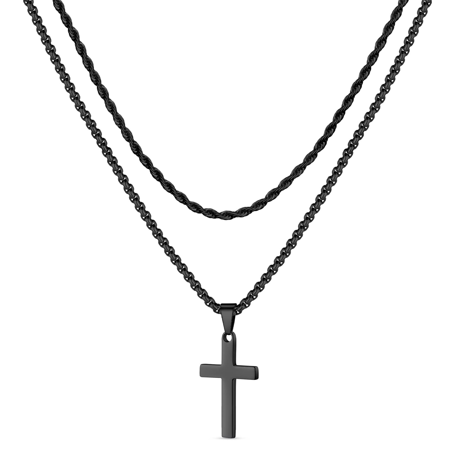 Collier pour homme en acier inoxydable avec pendentif croix_voghion.com