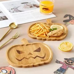 竹製トレイハロウィーンカボチャ形楠竹熟食板家庭用パーティーチーズケーキトレイ果物小食皿