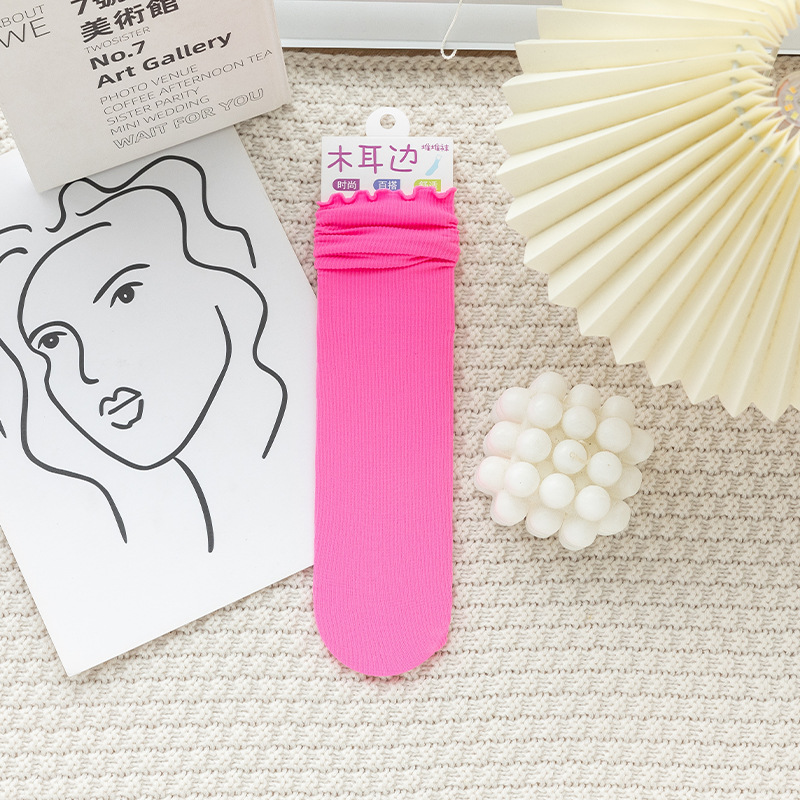 Calcetines de hielo finos de terciopelo de primavera, verano y otoño, medias a rayas para mujer, medias de hielo de tubo medio, calcetines de pila japoneses transpirables