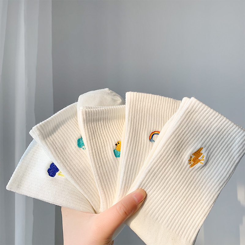 Japanese Style Rainbow Mid-Calf Socks for Women Summer Ins Trendy Cotton Sports Socks Men's Thin Cartoon Cute Stockings