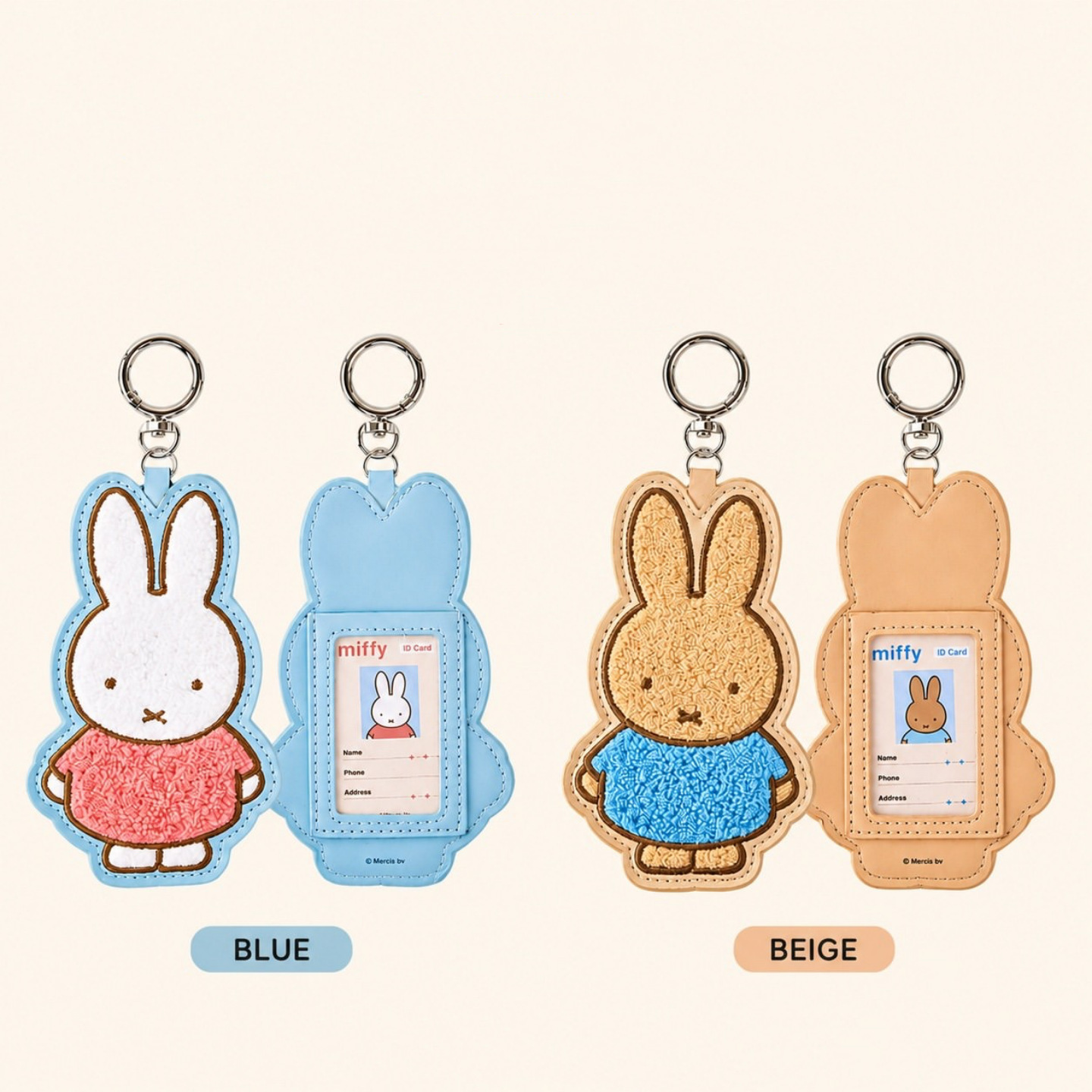 In-Stock Cartoon Cute Rabbit Embroidered Leather Keychain Pendant Student Meal Card Name Tag Storage Card Holder