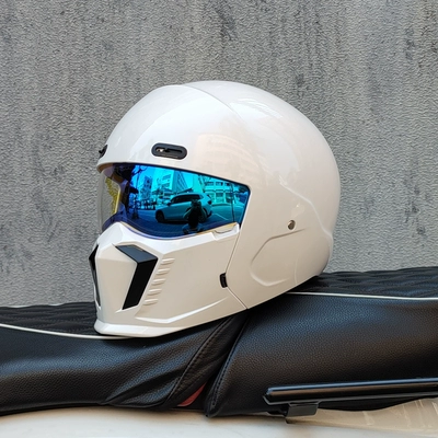 Motosiklet dəbilqələri — Helmet, Motorcycle Multi-Function Half Helmet, Bluetooth - m-pearl-white-colorful-blue