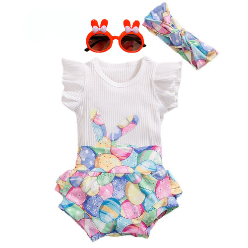 Easter Western and Eastern Little Girl with Sleeveless Blouse, Colorful Rabbit, Egg, PP Pants Cross-border Baby Baby Set