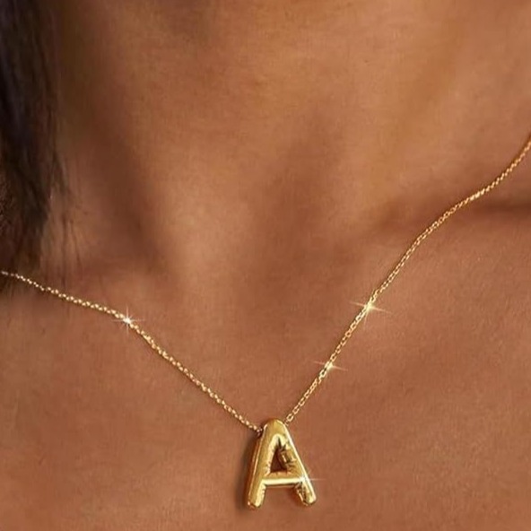 Amazon explosión 18k oro latón brillante globo de burbujas 26 letras inglesas colgante collar de moda